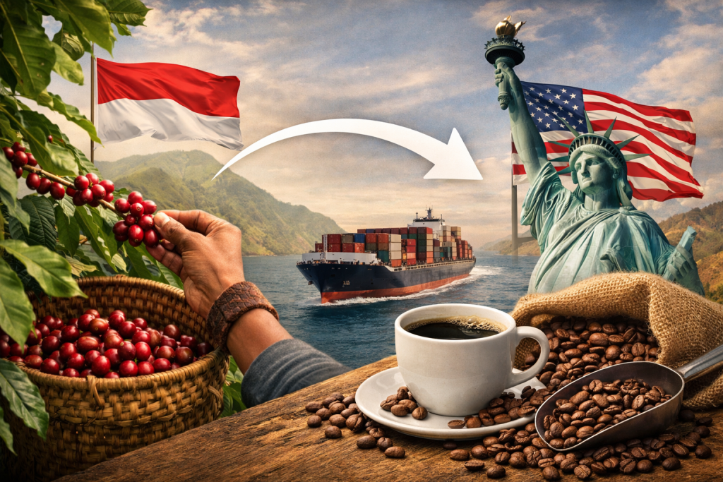 Indonesia–US tariff deal coffee: Indonesian coffee cherries shipped to the US for home brewers