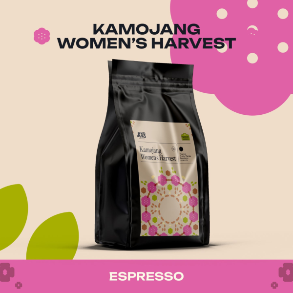 Kamojang Women’s Harvest Indonesian specialty espresso coffee beans by Koro Roasters Signature Journeys whole bean coffee bag lifestyle image