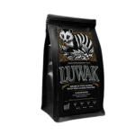 Wild Gayo Luwak coffee bag packaging with civet illustration and black gold label design