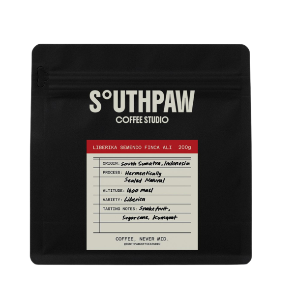Liberica Semendo Finca Ali — 200g Product Image Southpaw Coffee Studio Liberica Semendo Finca Ali 200g coffee bag packaging