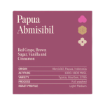 Papua Abmisibil Indonesian single origin specialty coffee label showing red grape brown sugar vanilla and cinnamon flavor notes from Abmisibil Papua Indonesia